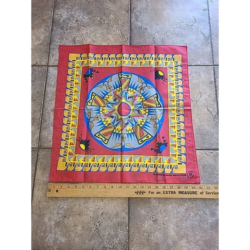 Vintage Hav A Hank Native American Red Tribal Bandana US RN #15187 Scarf Fashion
